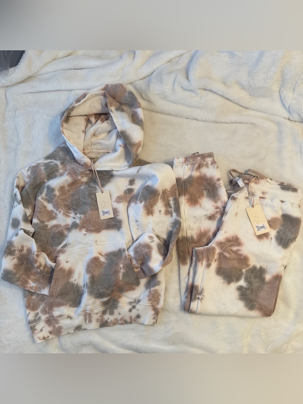 Sacre Hoodie and Jogger Tie-Die Set Brown and Cream Size S NWT